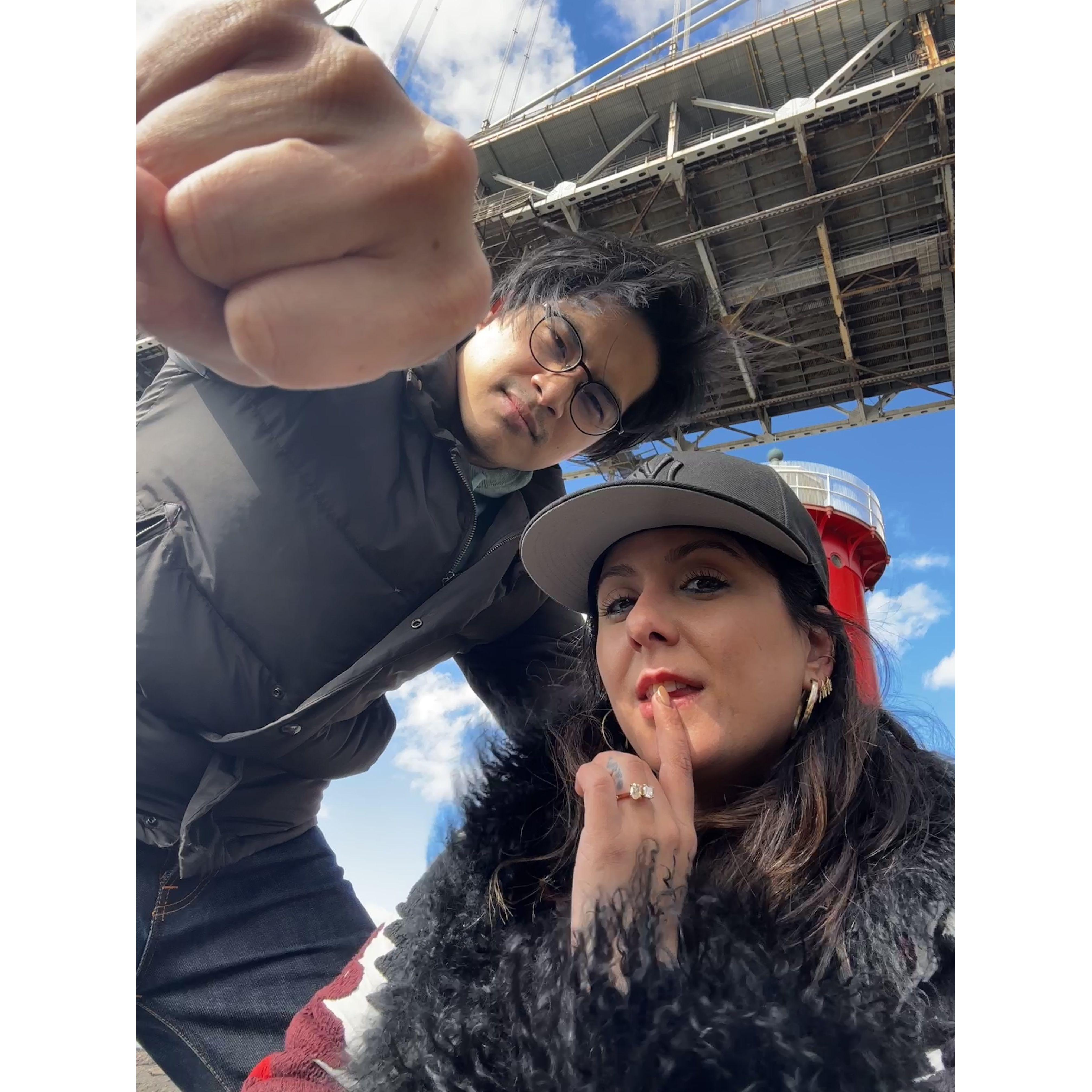 Our album cover if we were a rap group in NYC. Taken at the Little Red Lighthouse in Fort Washington Park, NYC