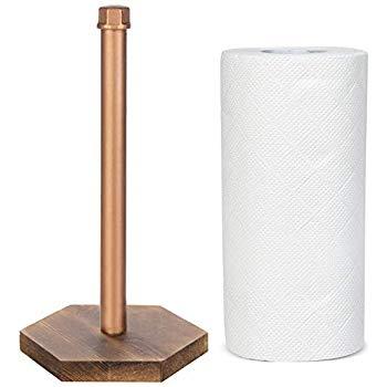 MyGift Industrial Copper-Tone Pipe & Burnt Wood Countertop Paper Towel Holder