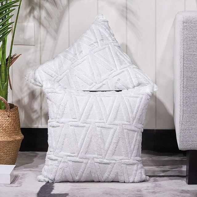 Madizz Pack of 2 Soft Plush Short Wool Velvet Decorative Throw Pillow Covers Luxury Style Cushion Case Pillow Shell for Sofa Bedroom Square White 18x18 inch