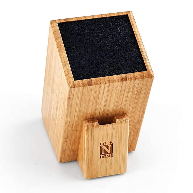 Cook N Home Universal Bamboo Knife Block Storage Holder Organizer 5.5x5.5x10-inch
