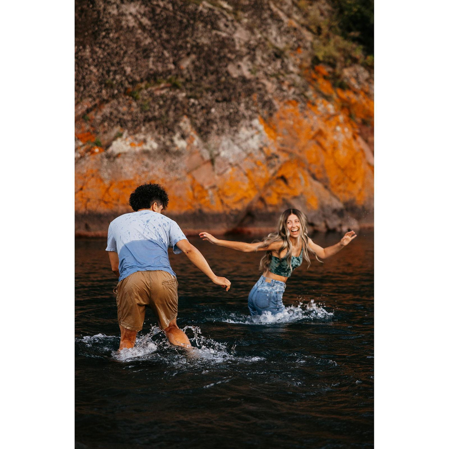 Engagement photo session at Black Beach, Silver Bay...