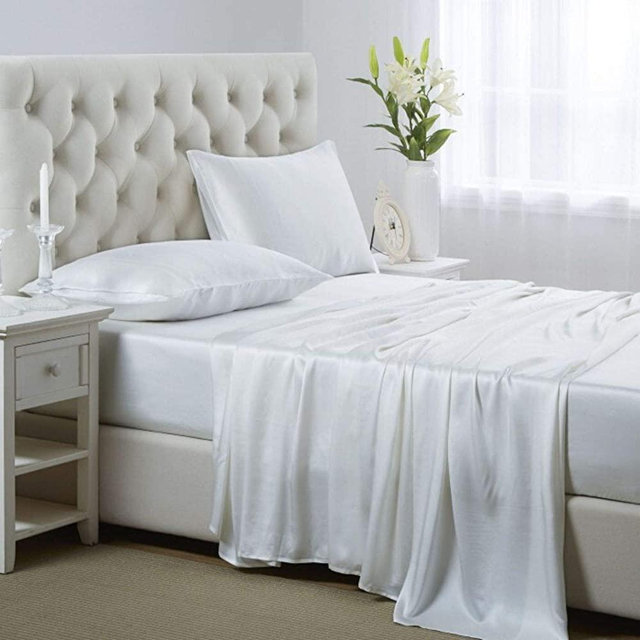 Silk Satin Sheets, 4-Piece Full Size Satn Bed Sheet Set with Deep Pockets, Cooling and Soft Hypoallergenic Satin Sheets Full - Ivory