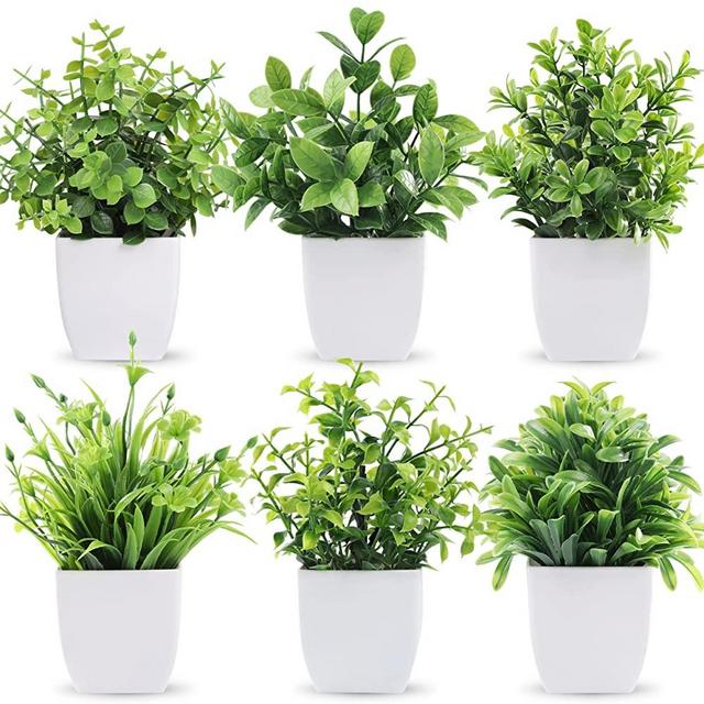 Der Rose 6 Packs Fake Plants Small, Mini Artificial Plants Indoor for Home Farmhouse Bathroom Shelf Decor
