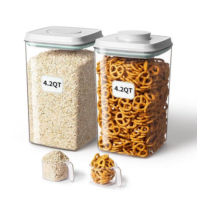 Ankou Airtight Food Storage Container with Pop Lid & 130ml Scoop, 4L/4.2qt *2 BPA-Free Cereal, Rice, Flour, Pasta & Snack Container, Stackable & Durable,Kitchen Pantry Organizer