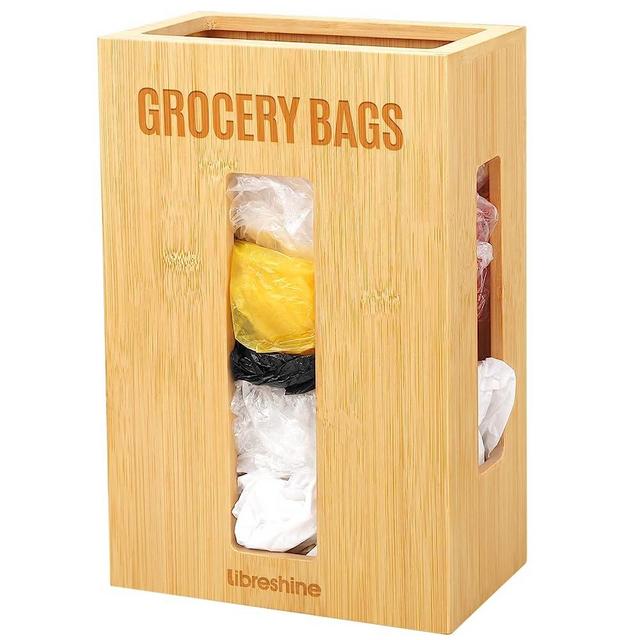 Libreshine Extra Large Grocery Bag Organizer Under Sink, Plastic Bag Holders for Grocery Bags Cabinet, Bamboo Grocery Bag Holder Wall Mount