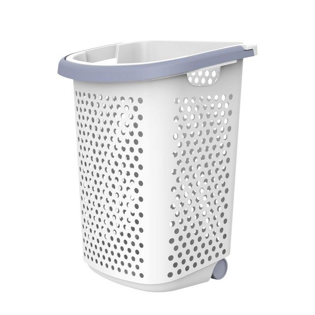 Simply Essential™ Tall Hamper with Wheels in White/Grey