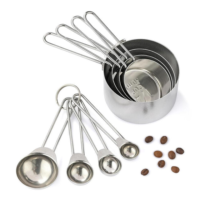 8PCS Measuring Cups, OHOLA Stainless Steel Measuring Cups and Spoons Set, Great for Cooking and Baking