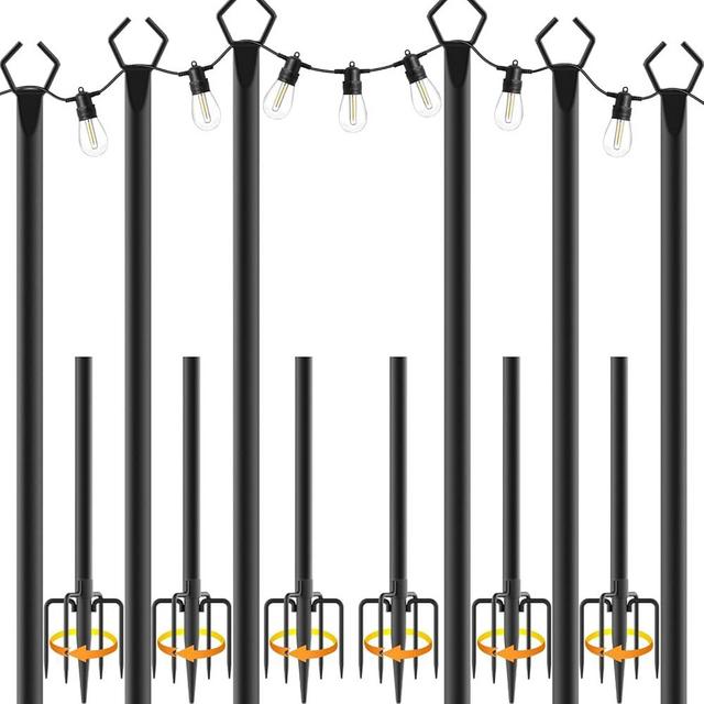 talkhigh 6 Pack 10 ft Heavy Duty Metal String Light Poles Adjustable Outdoor Lighting Stand for Patio,Backyard,Garden,Party & Wedding Rustproof & Sturdy with Hooks