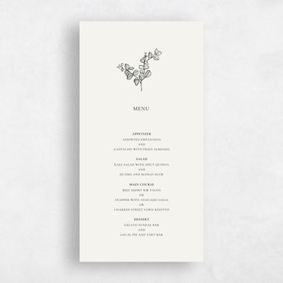 Beige Greenery Wedding Menu - Livonia