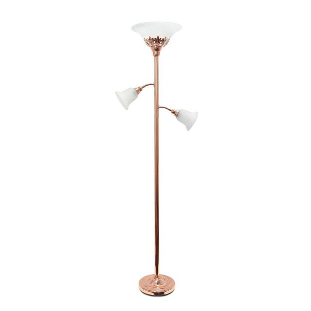 3 Light Floor Lamp with Scalloped Glass Shade Rose Gold - Elegant Designs