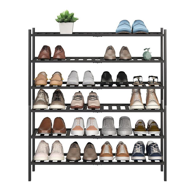 BMOSU 6-Tier Bamboo Extended Shoe Rack Premium Stackable Shoe Shelf Storage Organizer for Hallway Closet Living Room Entryway Organizer (Black Bamboo)