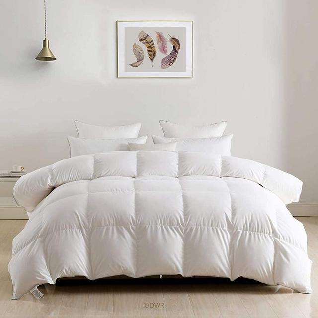 DWR Luxury Feathers Down Comforter California King, Hotel Collection Goose Down Duvet Insert, Ultra Soft Egyptian Cotton Cover, 750 Fill-Power 57oz Medium Warm for All Season(104x96 Inches, White)