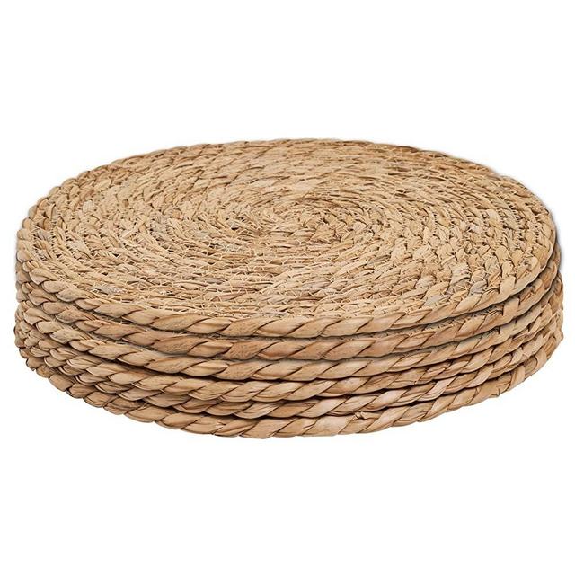 Defined Deco Woven Placemats, Round Placemats ,Natural Hand-Woven Water Hyacinth Placemats,Farmhouse Weave Place Mats Rustic Braided Wicker Table Mats for for Dining Table,Home, Wedding. (Set of 6)