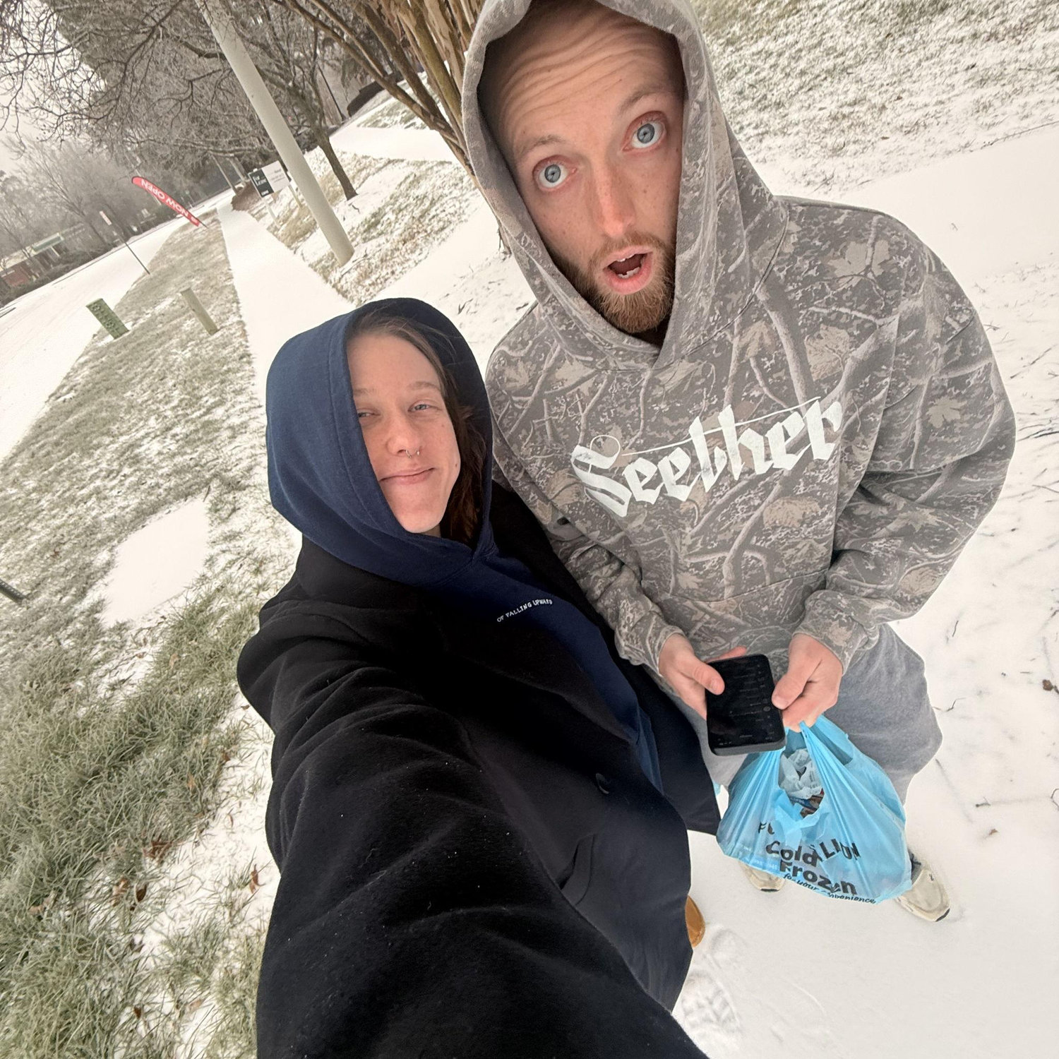 Treck through the snow for pizza.