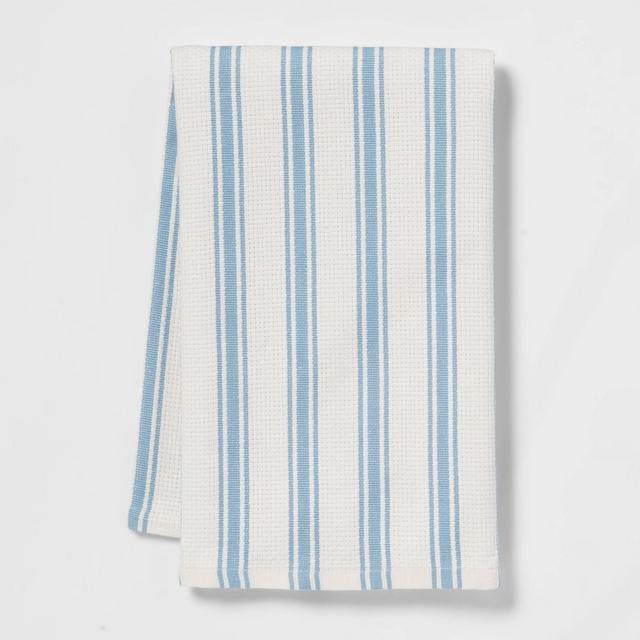 Cotton Basketweave Stripe Kitchen Towel Blue - Threshold™