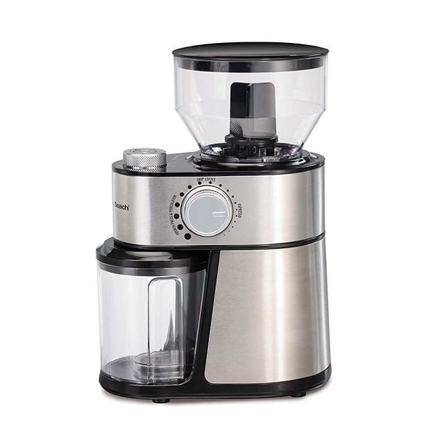Hamilton Beach Electric Burr Coffee Grinder with Large 16oz Hopper and 18 Settings for 2-14 Cups, Stainless Steel (80385)