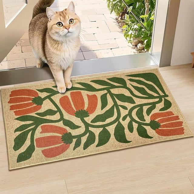 Flower Front Door Mat Home Mats for Indoor Outdoor Entrance Flower Door Mat with Non-Slip Backing Durable Entry Mats for Family Housewarming Gifts Rustic Home Rugs for Porch Hallway Decor 16.9"x29.9"