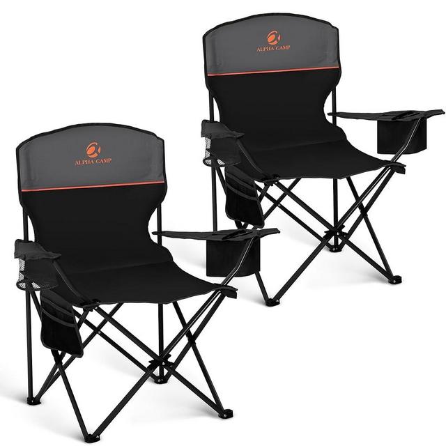 ALPHA CAMP Camping Chair 2 Pack Portable Chair with 3-Can Cooler Folding Chair with Side Pocket and Cup Holder, Collapsible Chair for Camping, Tailgates, Beach, Fishing and Sports,2PC