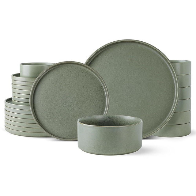 GBHOME Ceramic Dinnerware Sets for 8, Stoneware Plates and Bowls Sets, Chip and Scratch Resistant Dishes, Dishwasher & Microwave& Oven Safe Dishes sets, Reactive Glaze-Green