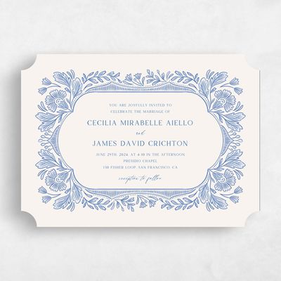 Blue Ticket Wedding Invitation - Caleania Landscape