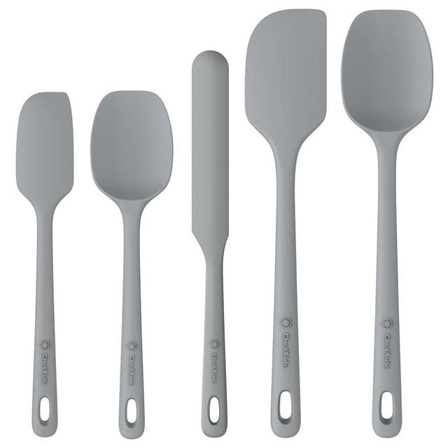 ChefAide 5 Pieces Silicone Spatula Set, Food Grade Rubber Spatula, Upgrade Strong Handle with Ergonomic Grip, Heat Resistant Up to 600°F for Nonstick Cookware, Cooking