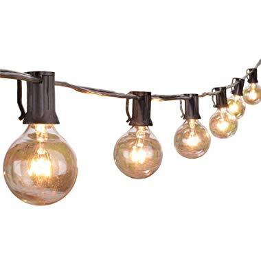 50Ft Outdoor Patio String Lights with 50 Clear Globe G40 Bulbs,UL Certified for Patio Porch Backyard Deck Bistro Gazebos Pergolas Balcony Wedding Gathering Parties Markets Decor, Black