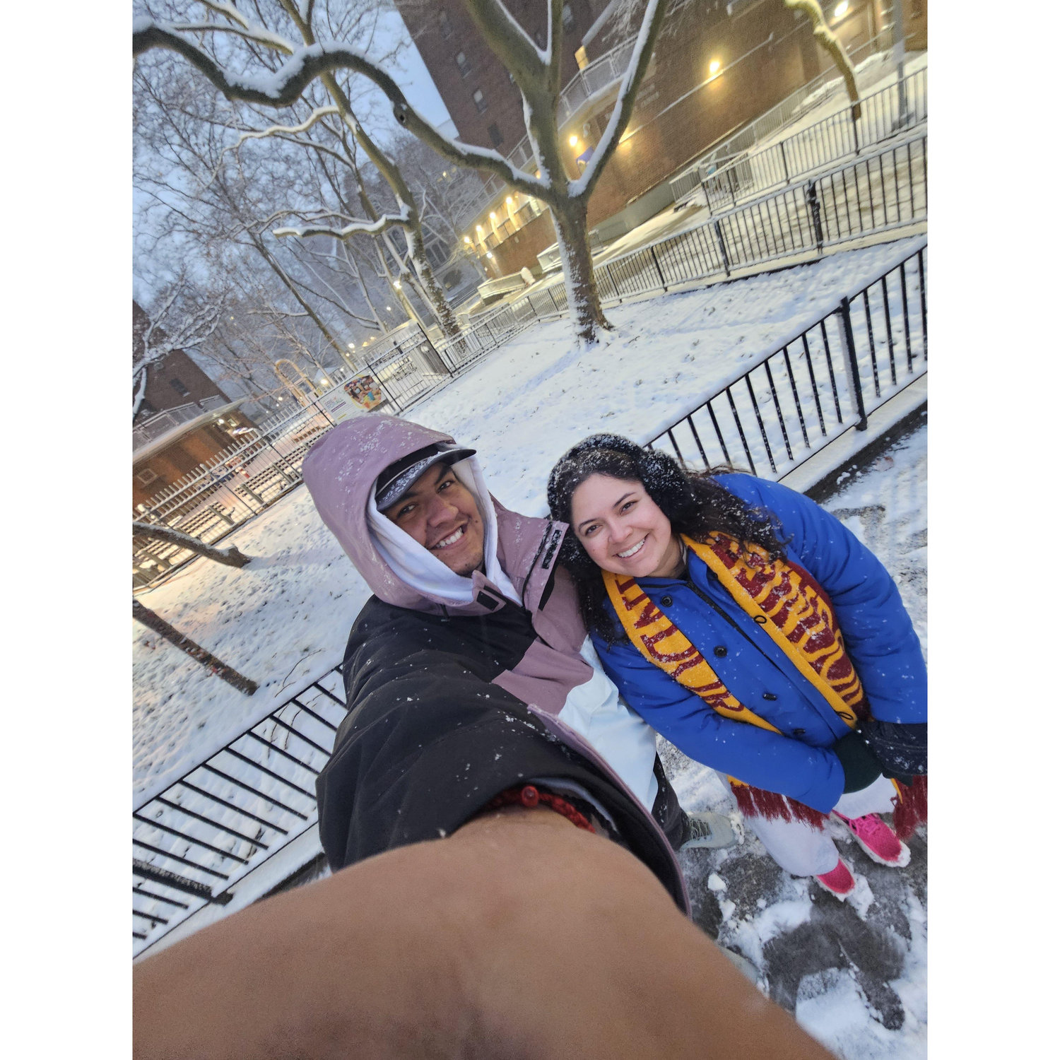 December 21, 2024 - Lydia & Austin walked the Brooklyn Bridge this morning because they woke up to snow!