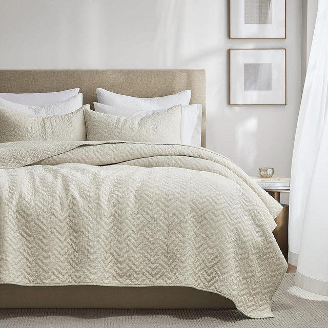 palassio Beige 100% Cotton Quilt Queen Size Bedding Sets with 2 Pillow Shams, Lightweight Textured Farmhouse Country Bedspread Soft Shabby Chic Patterned Coverlet for All Season, 3 Pieces