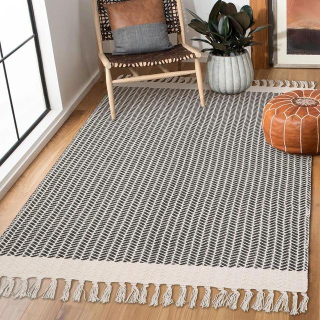 Lahome Boho Living Room Rug, 3x5 Rug Washable Rugs for Entryway Lightweight Woven Grey Rug with Tassels, Farmhouse Bathroom Rug Non-Shedding Area Rug for Bedroom Office Camper RV Decor