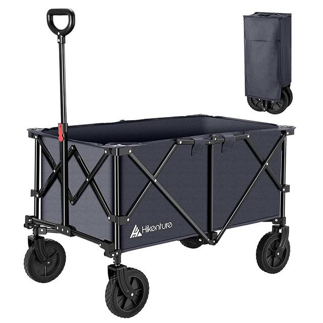 Hikenture Folding Wagon Cart, Portable Large Capacity Beach Wagon, Heavy Duty Utility Collapsible Wagon with All-Terrain Wheels, Outdoor Garden Cart Foldable Wagon for Sports, Shopping, Camping (Grey)