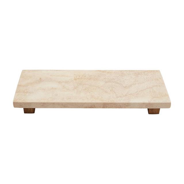 Mud Pie Large Travertine Footed Tray, 4" x 11", BROWN
