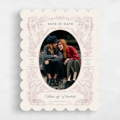 Pink Scalloped Wedding Save the Date - Leonid Portrait