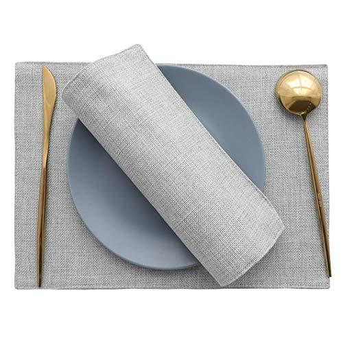 Home Brilliant Linen Placemats Set of 4 Heat Resistant Washable Placemats  for Parties Buffet Dinner, 13 x 19 inches, Ash Grey