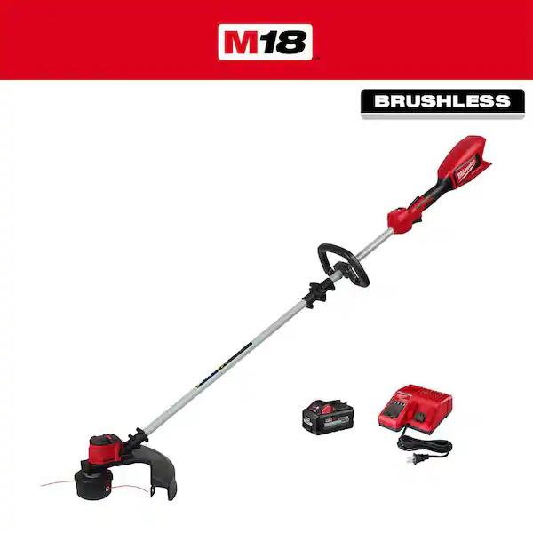 Milwaukee M18 Brushless 18V 16 in. Cordless Battery Powered String Trimmer Kit with 6.0 Ah High Output Battery and Charger 2828-21E