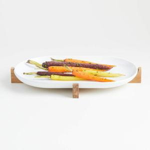 Oven-to-Table Oval Platter Acacia Wood Base