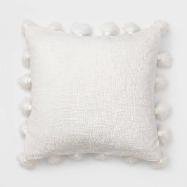 Square Textured Cotton Tassel Decorative Throw Pillow White - Threshold™