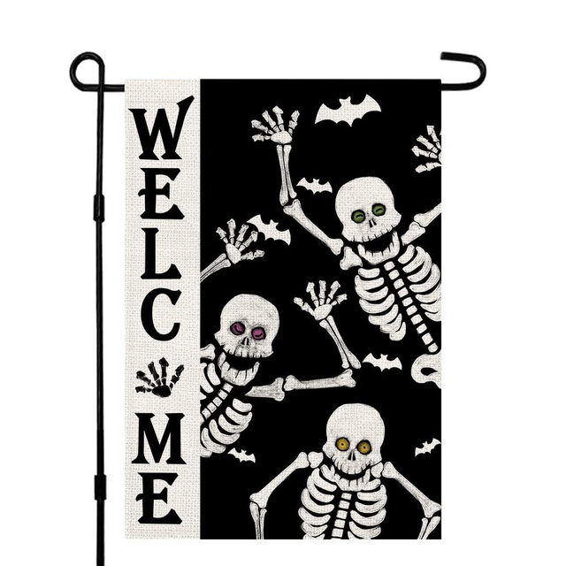 Welcome Halloween Skull Small Garden Flag Vertical Double Sided Burlap 12x18 Inches Skeleton Sign Yard Porch Outdoor Decor DF119