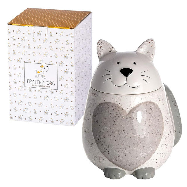 SPOTTED DOG GIFT COMPANY Cat Cookie Jar with Lid, Ceramic Kitchen Canister for Countertop, Novelty Food Storage Container, Cute Cat Kitchen Accessories Decor Gifts for Cat Lovers, White 43oz