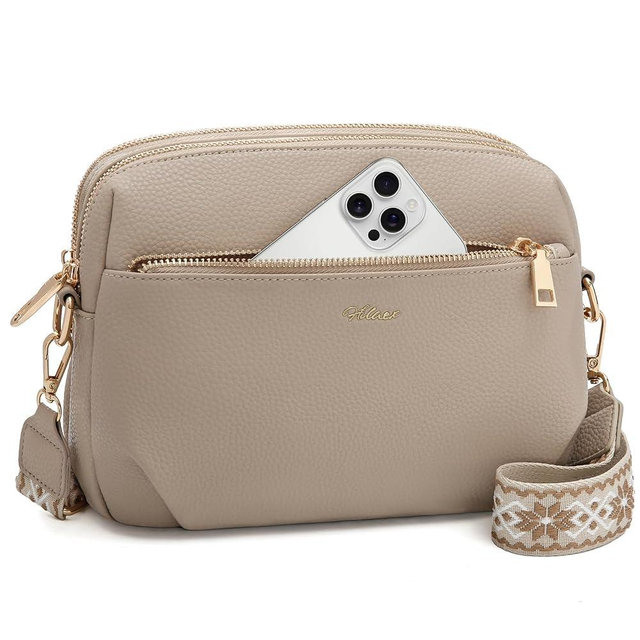 HILAEX Crossbody Bag for Women Leather Purse Anti Theft Multi Pockets Wide Adjustable Strap Shoulder Handbag RFID Blocking