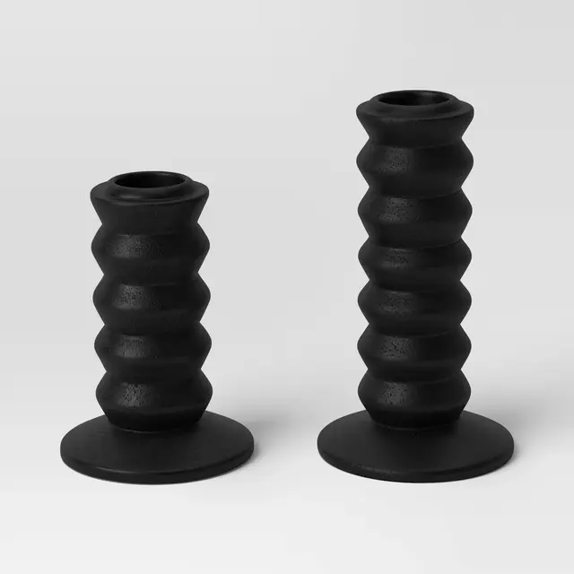2pk Wood Taper Candle Holder Black - Room Essentials™