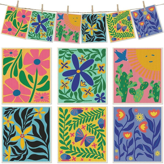 Revahope 6 Packs Swedish Paper Cloths for Kitchen, Reusable Paper Towels Washable Dish Rags, Highly Absorbent Kitchen Towels Quick Drying Swedish Sponge Cleaning Dish Cloths (Hawaiian Style)