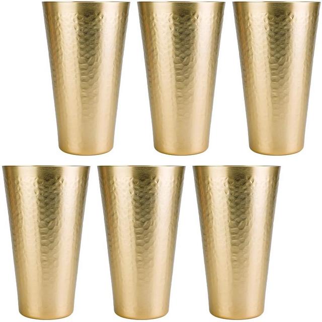 Arora Aluminum Metal Cups for Drinks, Metal Anodized Hammered Golden Tumblers Set of 6, Aluminum Drinking Cups for Father's Day Gift, 30 oz