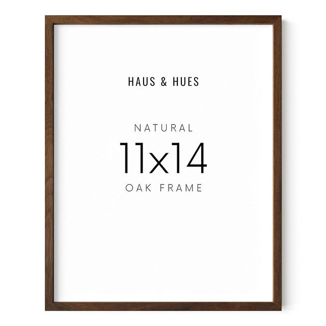 HAUS AND HUES Walnut 11x14 Wood Picture Frames - Set of 1 Wall Picture Frames for Bedroom, Wooden Rustic Picture Frame, Modern Picture Frame, Natural Wood Frame, 11x14 Poster Frame (Walnut Oak Frame)