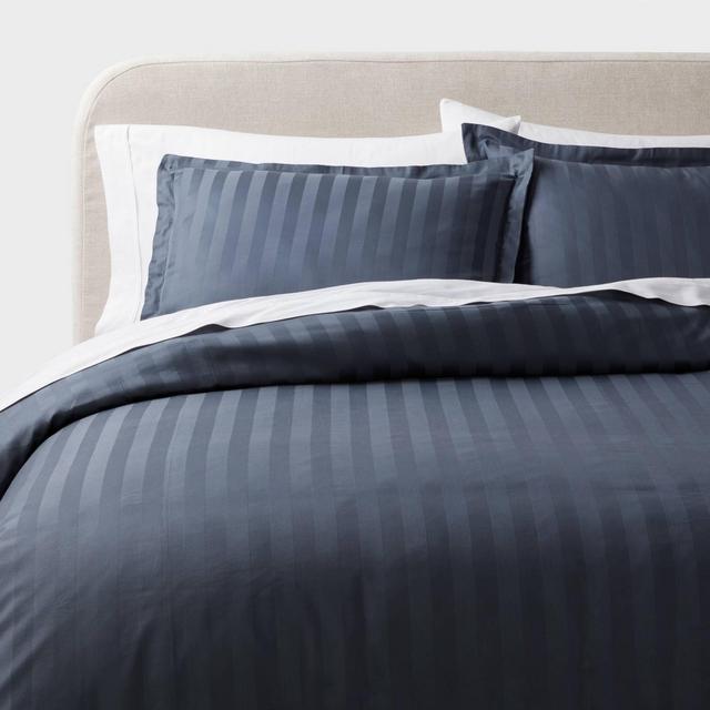 3pc Full/Queen Luxe Striped Damask Duvet Cover and Sham Set Dark Teal Blue - Threshold™