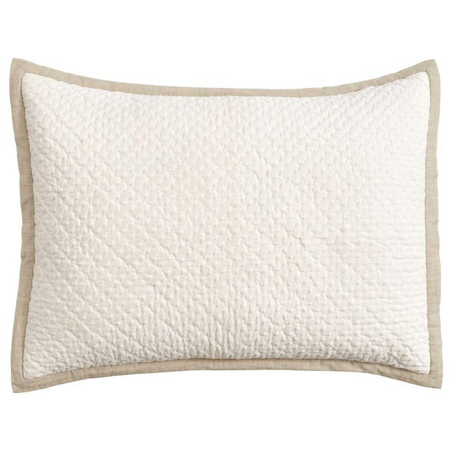 Cross Stitch Velvet Quilted Sham, Ivory, Standard