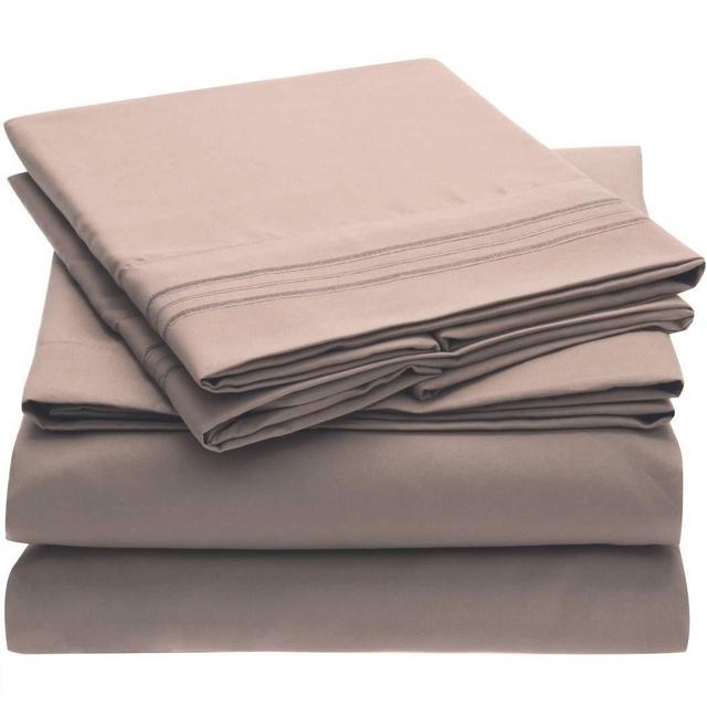 Mellanni Bed Sheet Set Brushed Microfiber 1800 Bedding - Wrinkle, Fade, Stain Resistant - Hypoallergenic - 4 Piece (King, Tan)