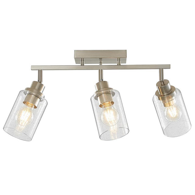 LOUSACE 3 Light Brushed Nickel Track Lighting, Modern Flush Mount Seeded Glass Ceiling Light, Kitchen Ceiling Mounted Light Fixtures Over Sink for Dining Room Kitchen Bathroom Hallway
