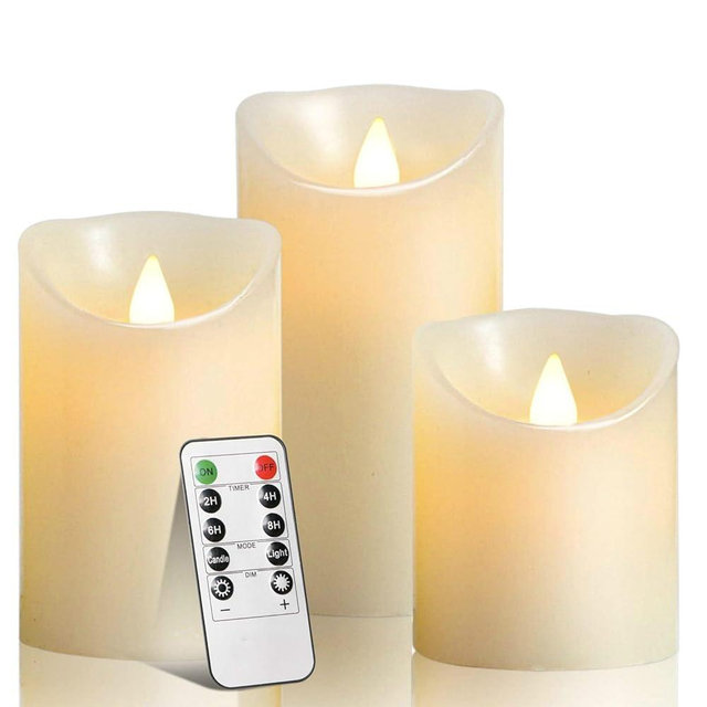 Biyanuo Flameless Battery Operated LED Candles with10key Button Remote Control 24-Hour Timer Set of 3 Electric Flickering Pillar Real Wax，Wedding, Party, Christmas and Home Decoration
