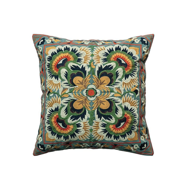 Creative Co-Op, Multi Square Cotton Embroidered Pillow with Design, Color