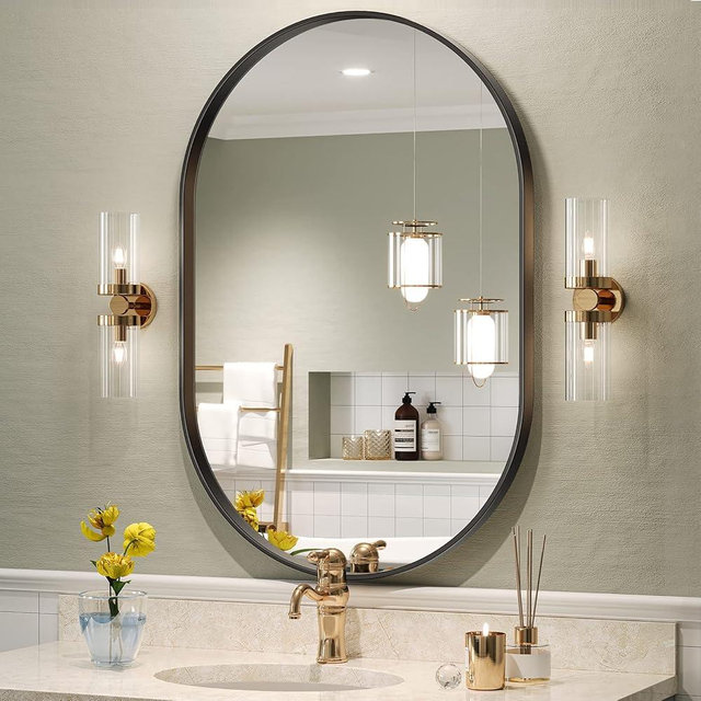 Brightify Black Oval Mirror for Bathroom Vanity 20x30 Inch, Matte Black Bathroom Mirrors for Wall Metal Frame, Wall Mounted Mirror for Bedroom Living Room Wall Decor Hang Vertical and Horizontal